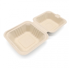 450ml 5.98"x5.98"xH2.99" (Fold) 21g Sugarcane Bagasse Compostable Take Out Fast Food Hamburger Box Brown & White