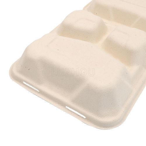 800ml 8x8xH2.48" (Fold) 31g 3 Compartment Bagasse Compostable Eco Food Containers To Go