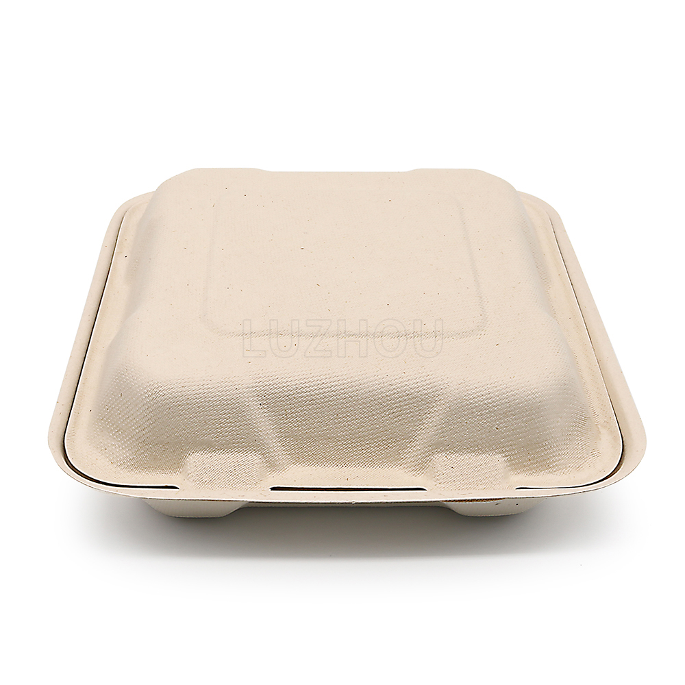 800ml 8x8xH2.48" (Fold) 31g 3 Compartment Bagasse Compostable Eco Food Containers To Go