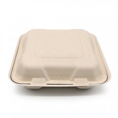 800ml 8x8xH2.48" (Fold) 31g 3 Compartment Bagasse Compostable Eco Food Containers To Go