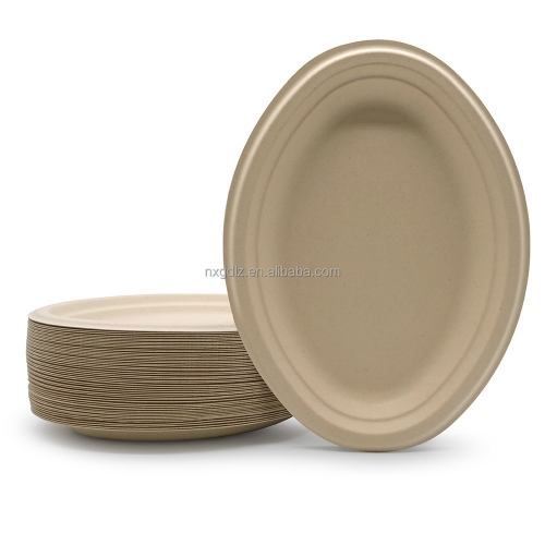 Compostable Oval Paper Plates, 12.5 Inch Sugarcane Dinner Plates