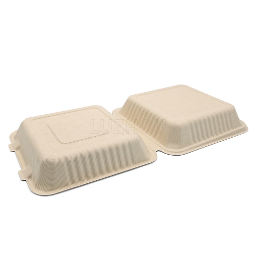 1500ml 8.98"x8.98"xH2.99" (Fold) 42g Bagasse Compostable Eco Friendly Paper Food Box