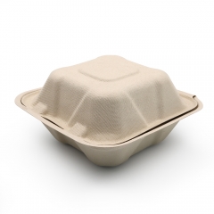 450ml 5.98"x5.98"xH3.03" (Fold) 20g Bagasse Compostable Takeaway Hamburger Packing Boxes