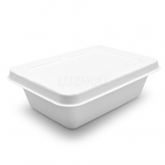 800ml 7"x5"xH2.2" 20g Wide Rim Bagasse Compostable Disposable To Go Meal Box Containers with Lid