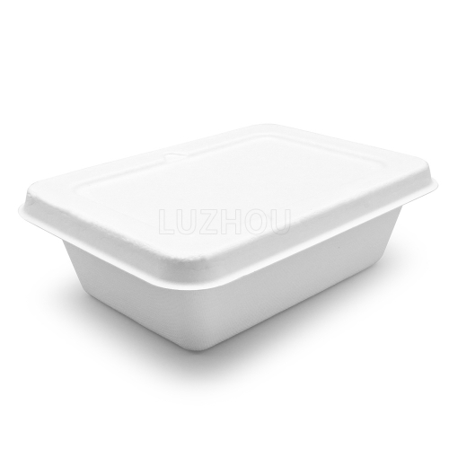 800ml 7"x5"xH2.2" 20g Wide Rim Bagasse Compostable Disposable To Go Meal Box Containers with Lid