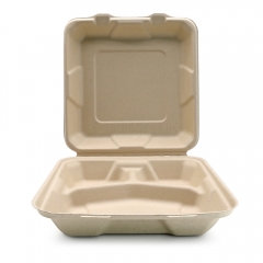 1150ml 9.06"x6.02"xH3.15" (Fold) 3 Compartment Bagasse Compostable Take Out Food Containers