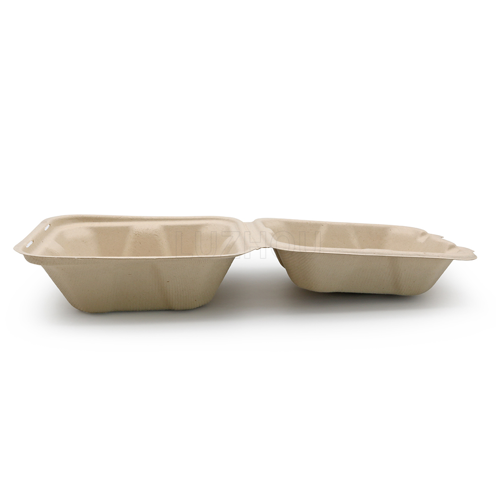 450ml 5.98"x5.98"xH3.03" (Fold) 20g Bagasse Compostable Takeaway Hamburger Packing Boxes