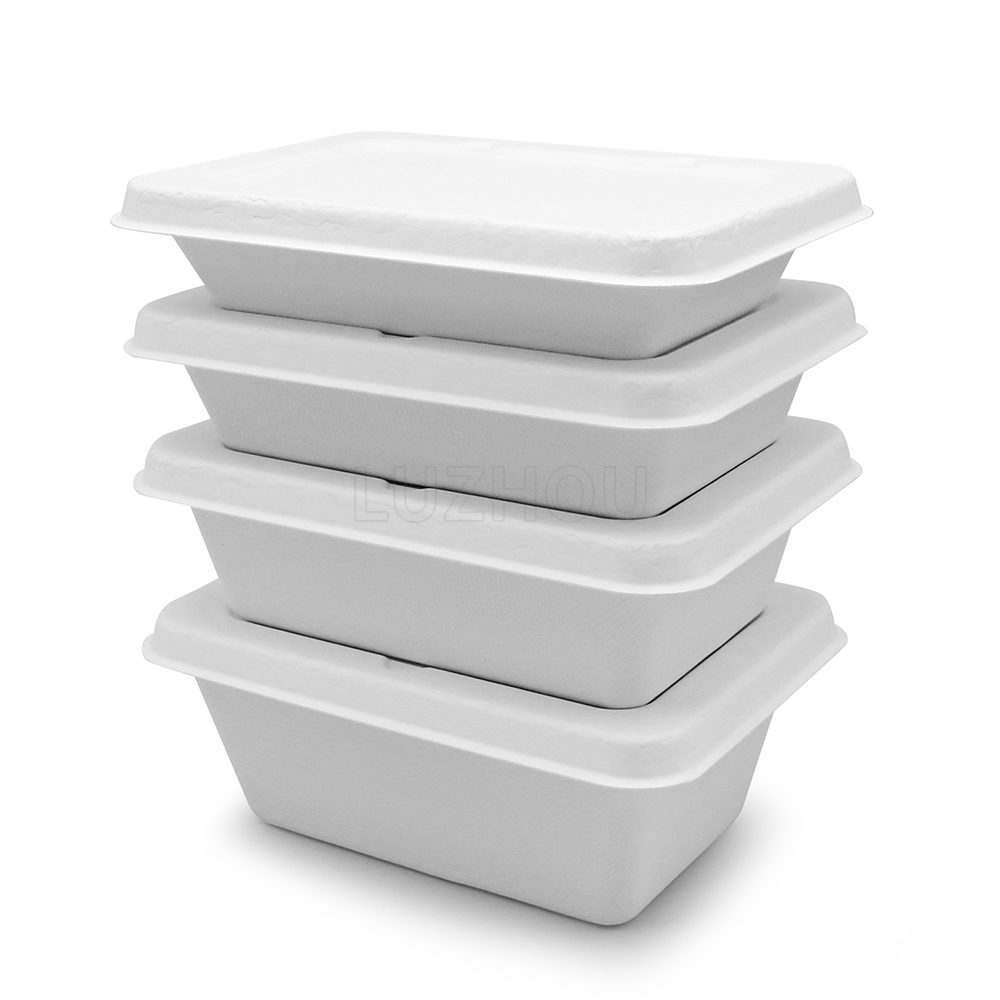 500ml 7"x5"xH1.5" 15g Wide Rim Bagasse Compostable Eco Friendly Go To Food Packing Box with Lid