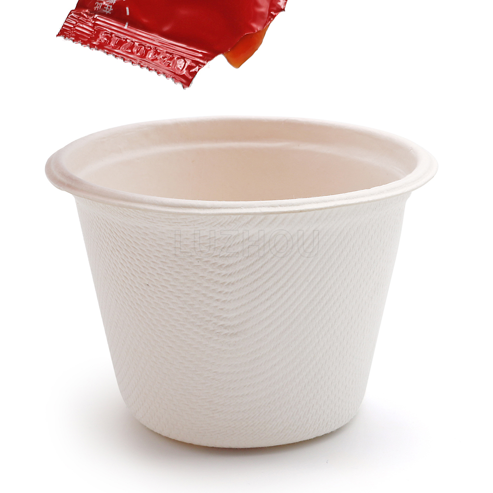 120ml 4oz 3"x2.2"xH1.8" 5g Bagasse Biodegradable Compostable Small Dipping Sauce Cup with Lid