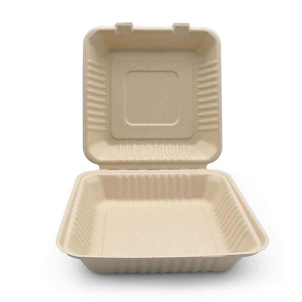 1500ml 8.98"x8.98"xH2.99" (Fold) 42g Bagasse Compostable Eco Friendly Paper Food Box