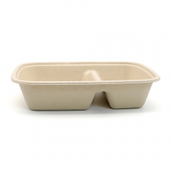 790ml 8.5"x6"xH1.8" 20g 2 Compartment Bagasse Compostable Carry Out Food Packaging Container with Lid