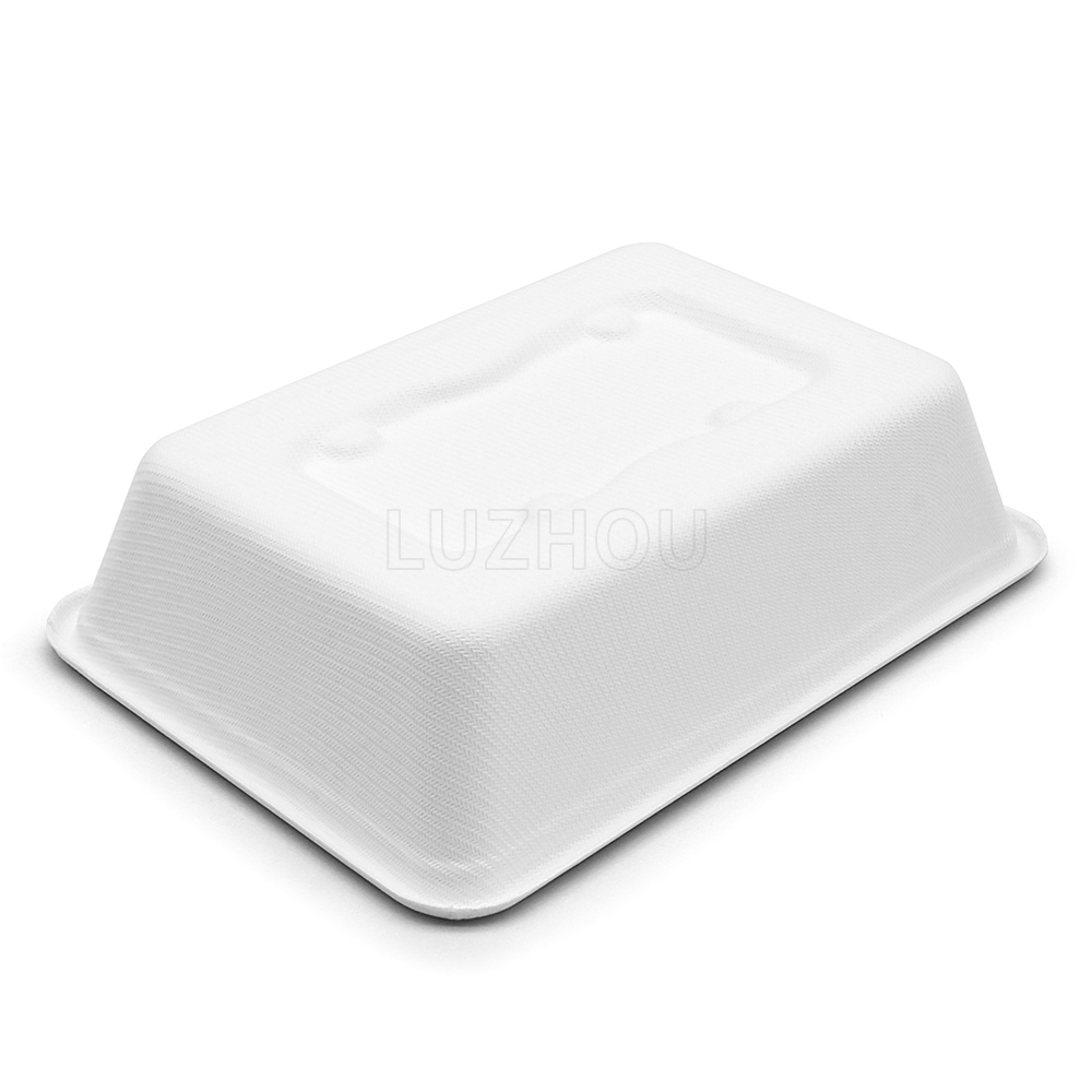 650ml 7"x5"xH1.8" 16g Wide Rim Bagasse Compostable Eco Disposable Food Prep Box Container with Lid