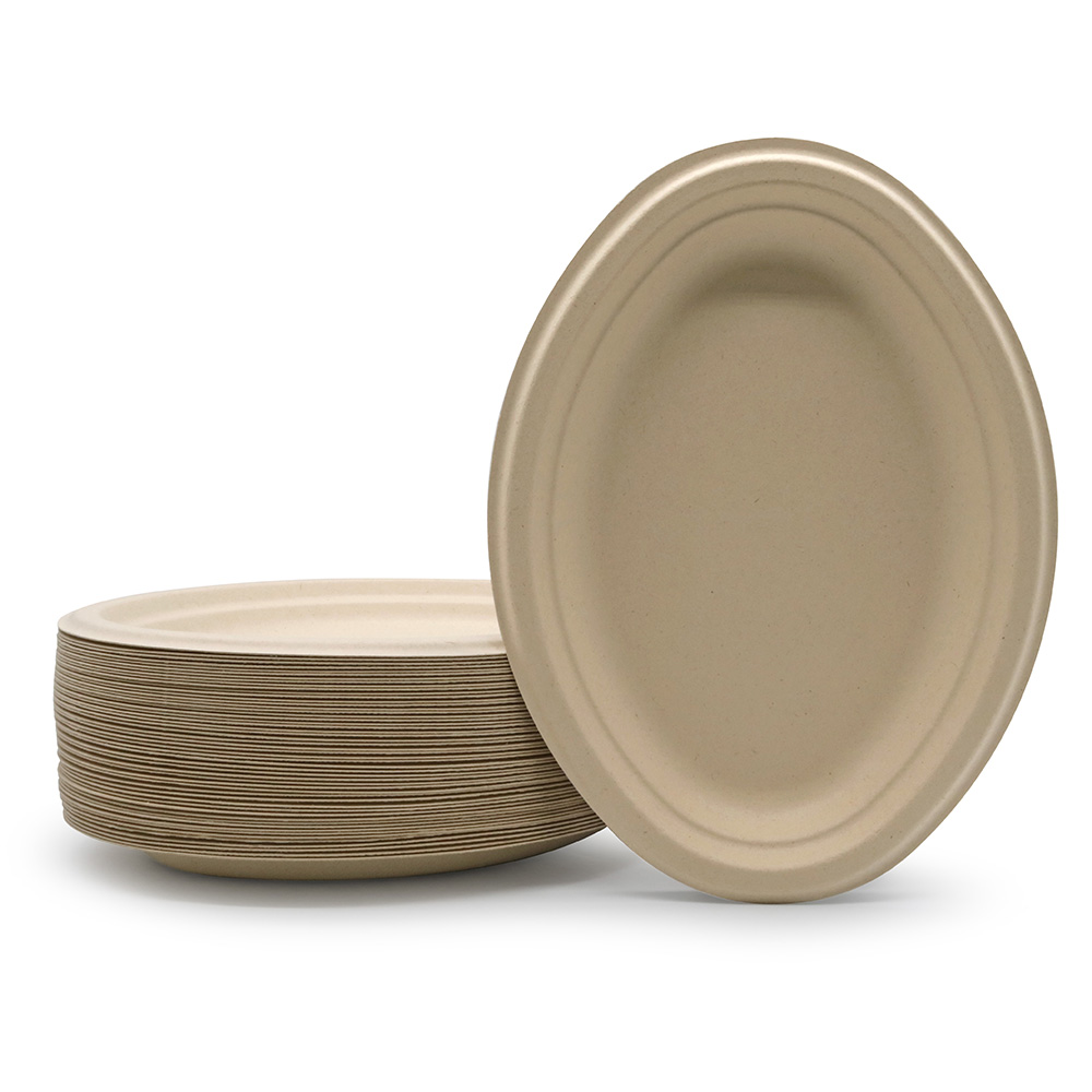 10"x7.5"x1" 17g Bagasse Compostable Oval Eco Friendly Paper Plates