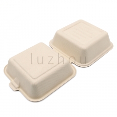 480ml 6.10"x6.10"xH3.03" (Fold) 23g Bagasse Biodegradable Compostable Clamshell Burger Packaging Box