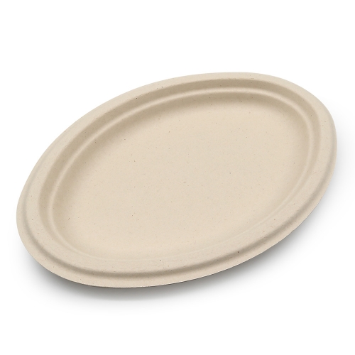 10"x7.5"x1" 17g Bagasse Compostable Oval Eco Friendly Paper Plates