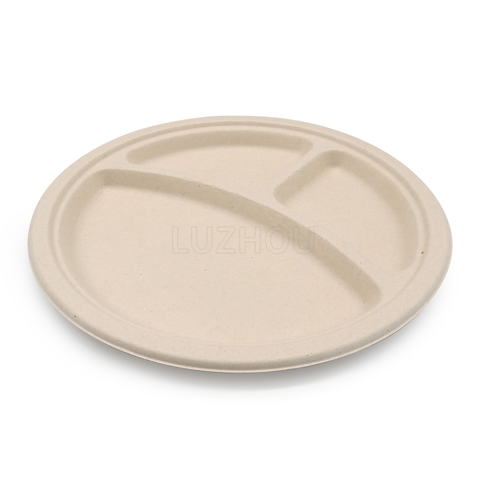 ф10"x0.8" 21g 3-Comp Sugar Bagasse Compostable Paper Plate