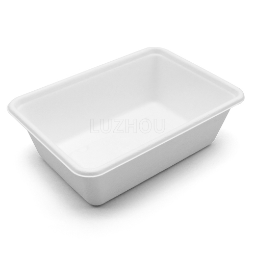 800ml 7"x5"xH2.2" 20g Wide Rim Bagasse Compostable Disposable To Go Meal Box Containers with Lid