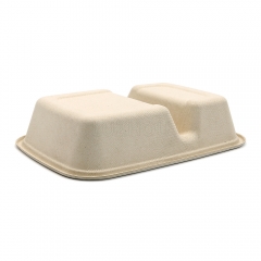 790ml 8.5"x6"xH1.8" 20g 2 Compartment Bagasse Compostable Carry Out Food Packaging Container with Lid