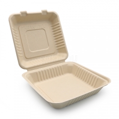 1500ml 8.98"x8.98"xH2.99" (Fold) 42g Bagasse Compostable Eco Friendly Paper Food Box