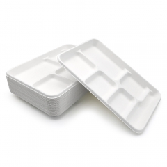 6-Comp 12.5"x8.6"xH1" 38g Bagasse Compostable Food Container Tray with Cover