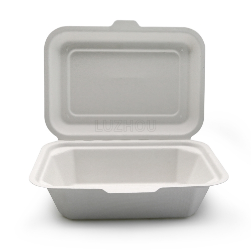 Pulp Safe No PFAS Added 32 oz White Sugarcane / Bagasse Large Clamshell  Container - 9 1/4 x 9 1/4 x 3 1/4 - 100 count box