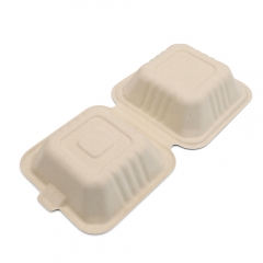 450ml 5.98"x5.98"xH2.99" (Fold) 21g Sugarcane Bagasse Compostable Take Out Fast Food Hamburger Box Brown & White