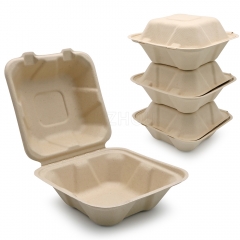 450ml 5.98"x5.98"xH3.03" (Fold) 20g Bagasse Compostable Takeaway Hamburger Packing Boxes