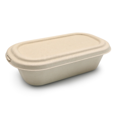 1000ml 34oz 9.2"x5.2"x2.4" 25g 1-Comp Bagasse Compostable Disposable Paper Fruit Salad Box with Lid