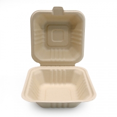 450ml 5.98"x5.98"xH2.99" (Fold) 21g Sugarcane Bagasse Compostable Take Out Fast Food Hamburger Box Brown & White