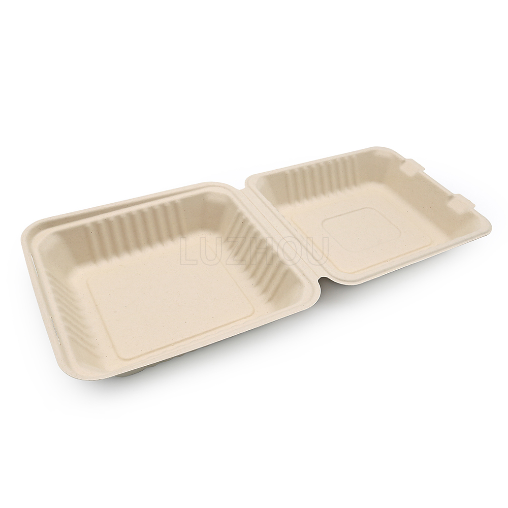 1200ml 8.66"x7.99"xH2.99" (Fold) 37g Bagasse Compostable Bio Container for Food Packaging