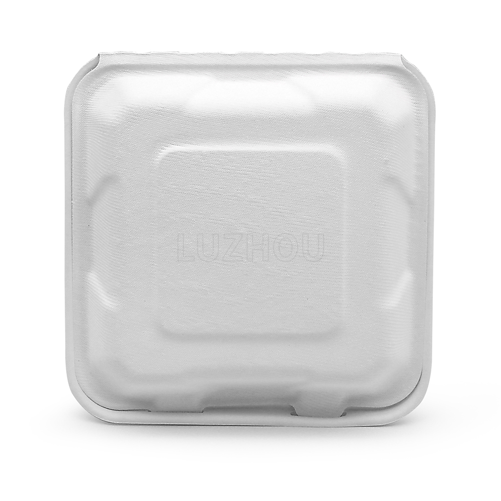 900ml 7.99"x7.99"xH2.48" (Fold) 31g Bagasse Compostable Food Eco Take Out Container Box Paper