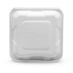 900ml 7.99"x7.99"xH2.48" (Fold) 31g Bagasse Compostable Food Eco Take Out Container Box Paper