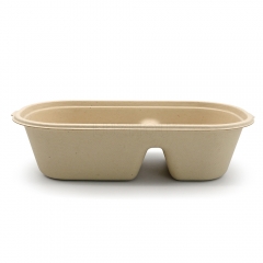 900ml 14.9cm 2 Compartment Eco Friendly Bagasse Biodegradable Compostable Disposable Paper Salad Bowl with Lid