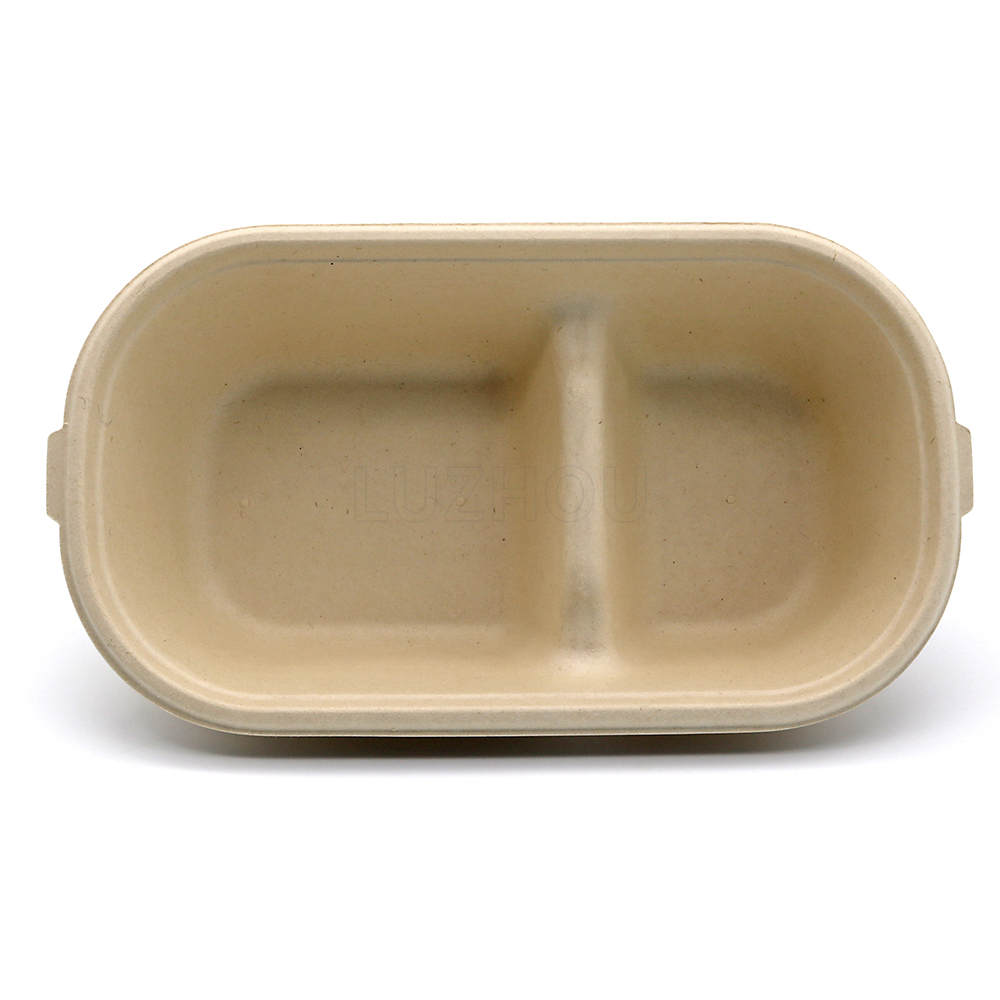 900ml 30oz 9.2"x5.2"2.4" 25g 2-Comp Bagasse Compostable Salad Delivery Packaging Container Box