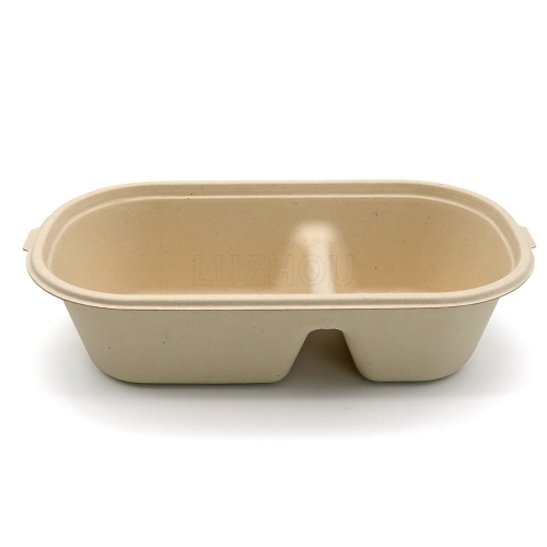 900ml 14.9cm 2 Compartment Eco Friendly Bagasse Biodegradable Compostable Disposable Paper Salad Bowl with Lid