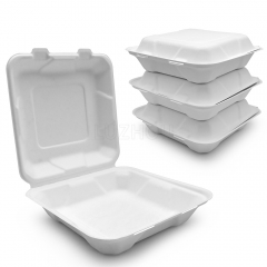 900ml 7.99"x7.99"xH2.48" (Fold) 31g Bagasse Compostable Food Eco Take Out Container Box Paper