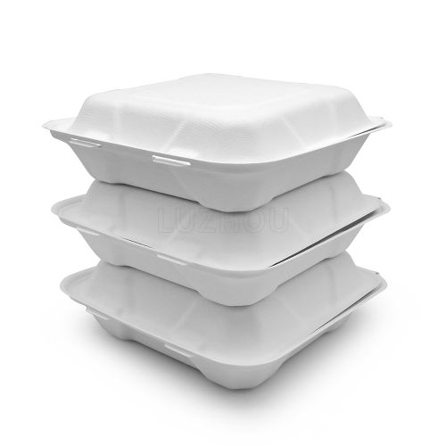 900ml 7.99"x7.99"xH2.48" (Fold) 31g Bagasse Compostable Food Eco Take Out Container Box Paper