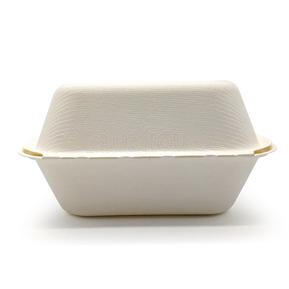 370ml 5.90"x11.97"xH1.77" (Open) 18g Bagasse Compostable Disposable Paper Burger Take Out Box Large