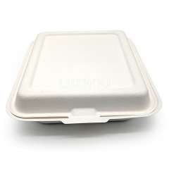 850ml 7.56x8.27xH2.36" (Fold) 30g 2-Comp Bagasse Biodegradable Compostable Fast Food Container
