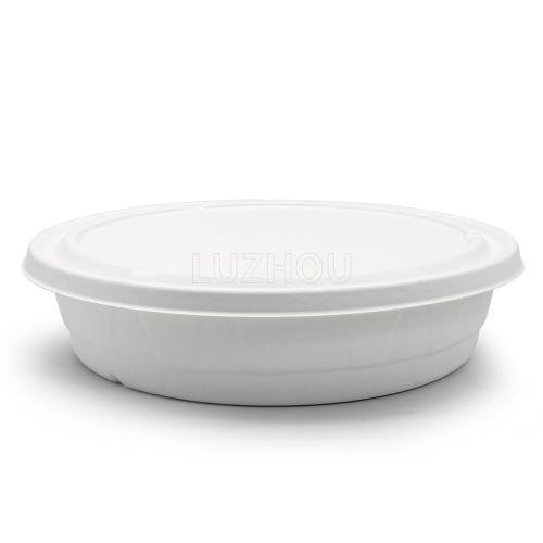 2000ml 68oz ф9.92"x2.25" 36g Diamond Bagasse Compostable Paper To Go Round Meal Box