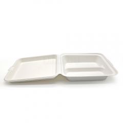 850ml 7.56x8.27xH2.36" (Fold) 30g 2-Comp Bagasse Biodegradable Compostable Fast Food Container