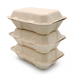 850ml 8.98"x5.98"xH2.99" (Fold) 28g Bagasse Biodegradable Compostable Food Packaging Containers