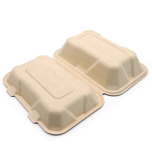850ml 8.98"x5.98"xH2.99" (Fold) 28g Bagasse Biodegradable Compostable Food Packaging Containers