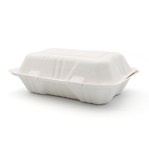 850ml 9x6xH3" (Fold) 28g Bagasse Compostable Clam Shell Lunch Container Paper