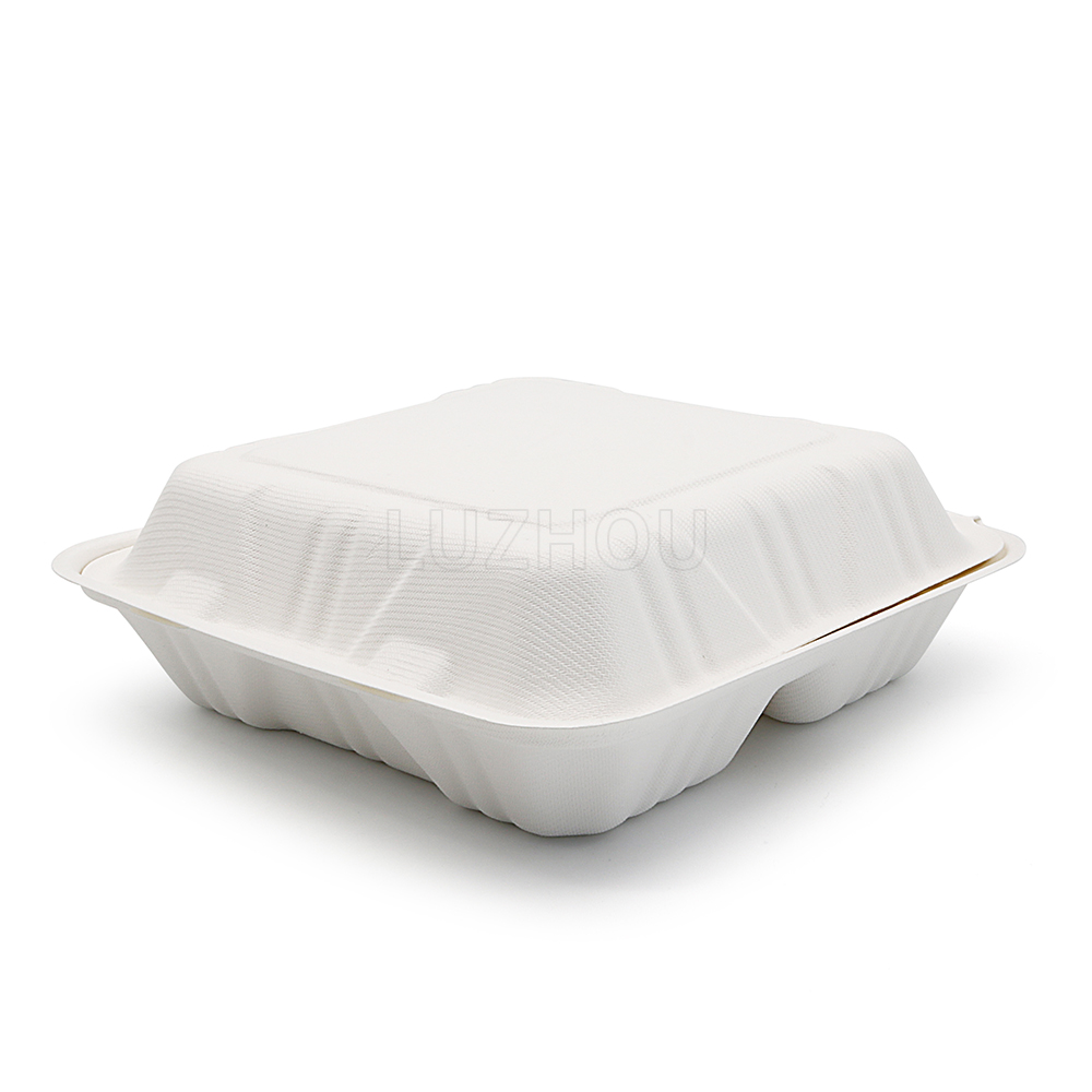 1300ml 9x9xH3" (Fold) 42g 3 Compartment Bagasse Compostable Takeaway Food Box