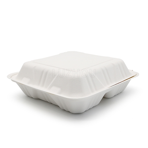 1300ml 9x9xH3" (Fold) 42g 3 Compartment Bagasse Compostable Takeaway Food Box