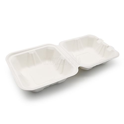450ml 5.98"x5.98"xH2.99" (Fold) 21g Bagasse Biodegradable Compostable Take Out Clamshell