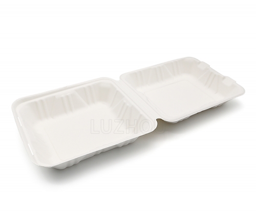 900ml 8x8xH2.48" (Fold) 31g Bagasse Biodegradable Compostable Meal Containers Large