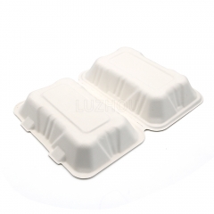 850ml 9x6xH3" (Fold) 28g Bagasse Compostable Clam Shell Lunch Container Paper
