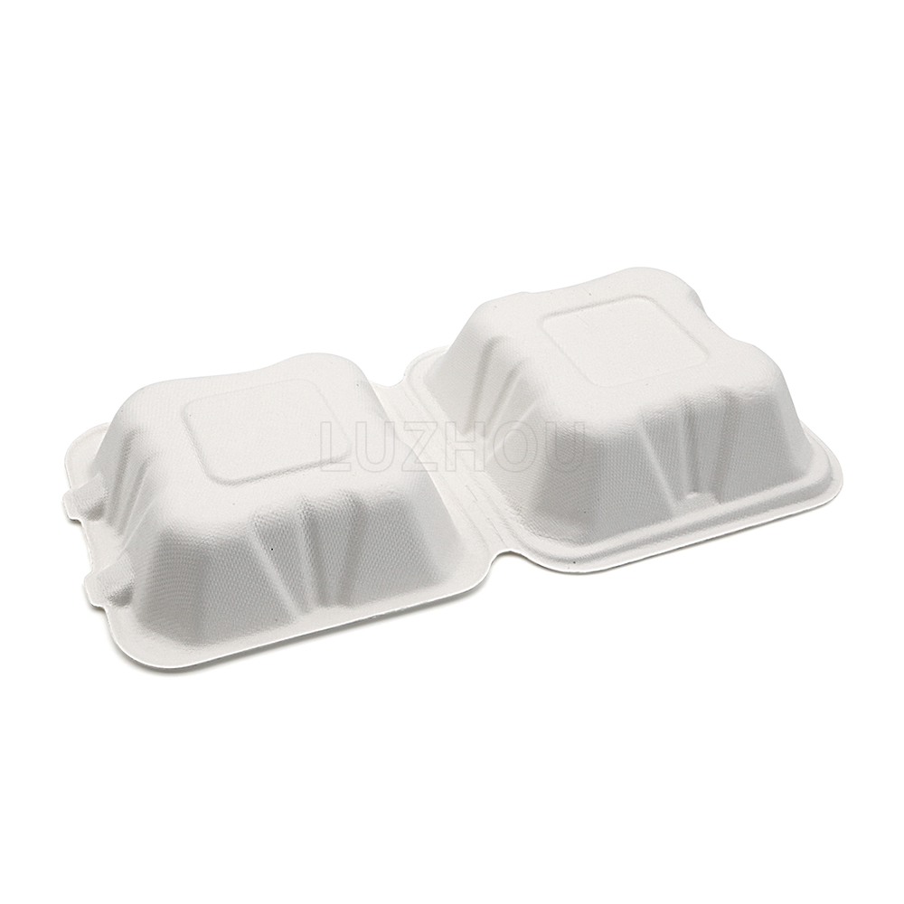 450ml 5.98"x5.98"xH2.99" (Fold) 21g Bagasse Biodegradable Compostable Take Out Clamshell